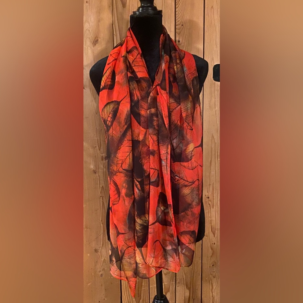 Wrapables Lightweight Sheer Silky Red Leaves Scarf